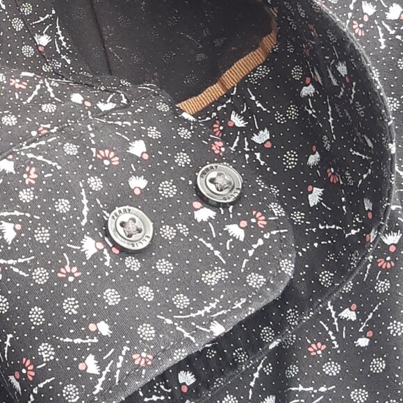 Perry Ellis SZ M Black w/ White & Salmon Print Men's Button Up Cotton Shirt - Picture 6 of 15